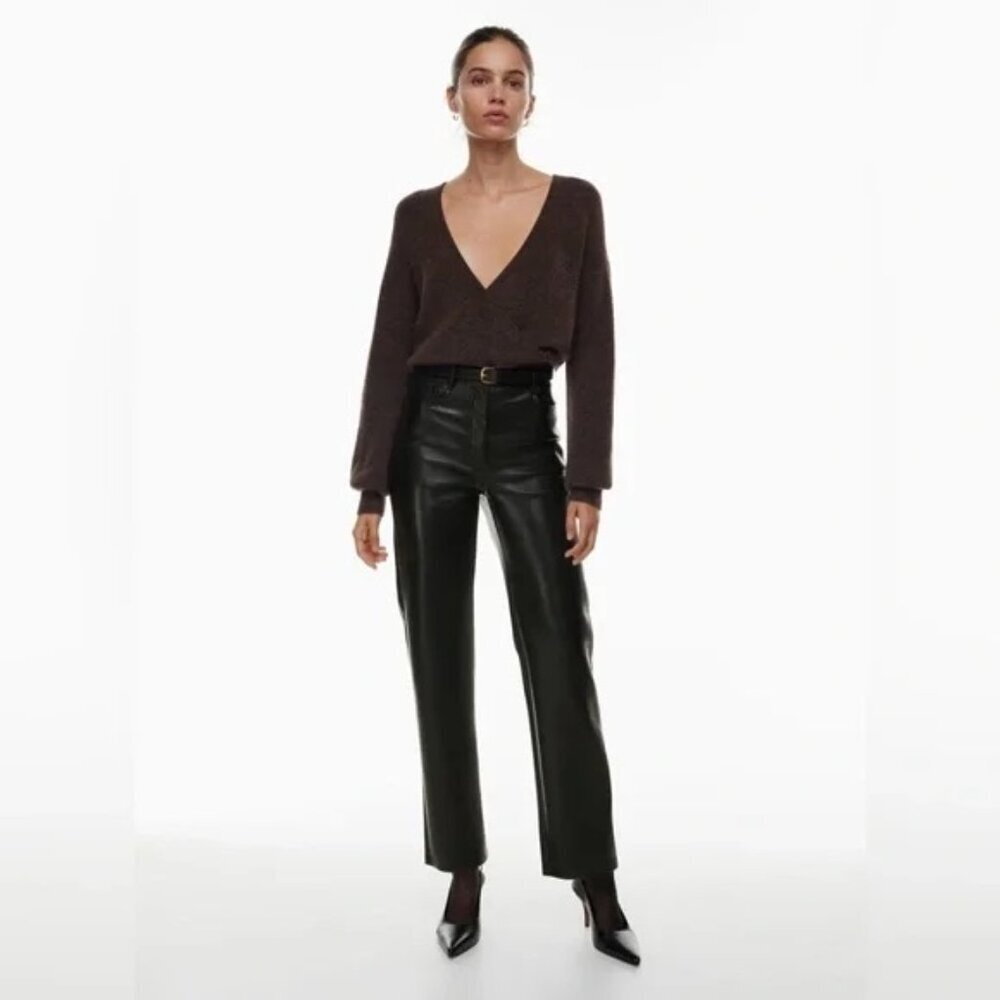 Aritzia Wilfred Womens Sz 4 The Melina Pant Vegan Leather Black #81518 HighWaist - Picture 1 of 9